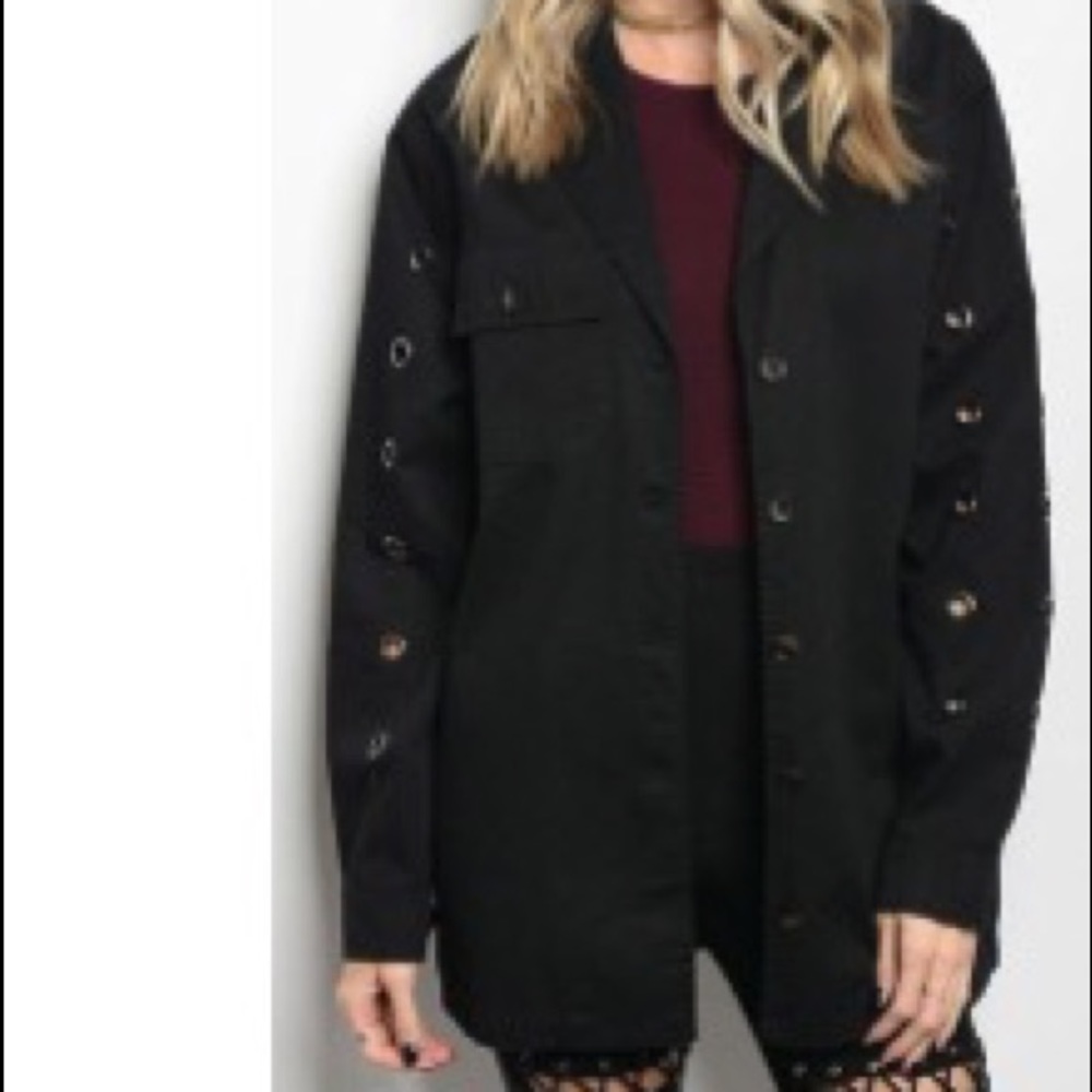 Sale!!!!! Black Utility Jacket w Grommet Details